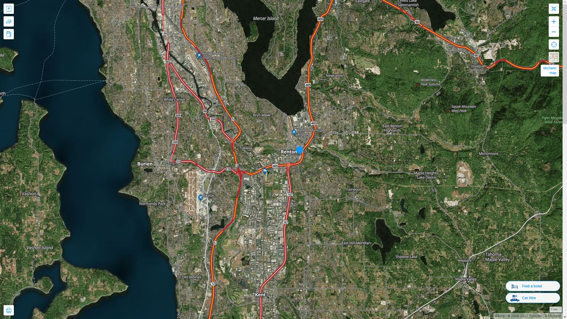 Renton Washington Highway and Road Map with Satellite View